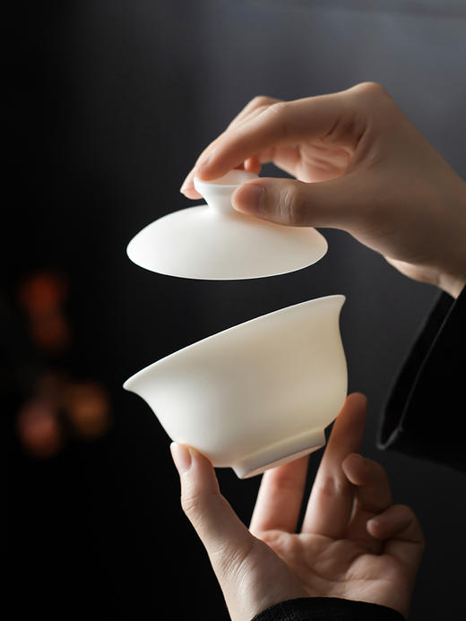 罗莱一品 留白主义-哑光羊脂玉瓷盖碗茶具套组 商品图7