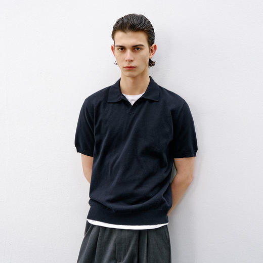 714street正肩合身休闲短袖POLO衫男款2026夏季老钱风小V领针织衫 商品图2