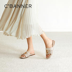 【上新】千百度串珠编织一字拖女2026夏季新款薄底外穿休闲凉拖鞋A26385220