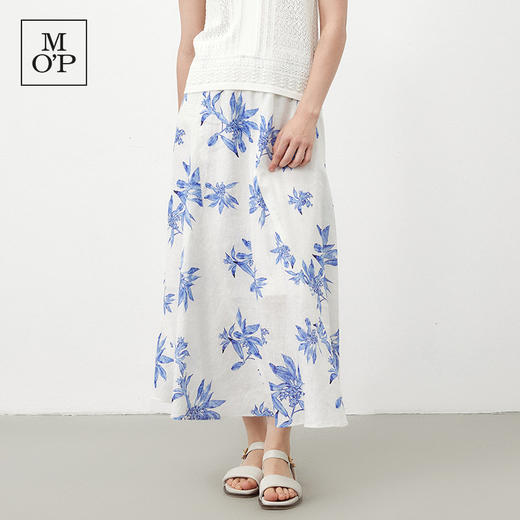 Marc O'Polo夏季新款植物印花天然亚麻舒适半身裙女长半裙 商品图2