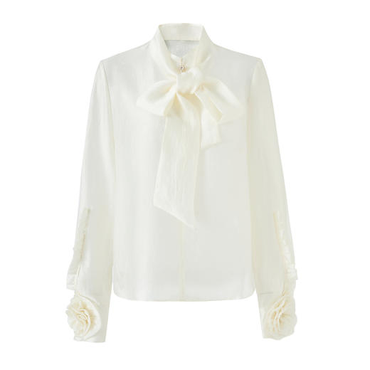 优雅法式浪漫花朵装饰通勤飘带领天丝衬衫WL2602208 商品图4