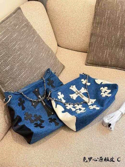 F0316115哥特风黑色牛皮+十字架金属装饰大容量单肩包 商品图0