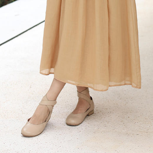 绽放G085朵/复古百搭牛皮圆头亮面防滑耐磨米色法式芭蕾小皮鞋女 商品图1