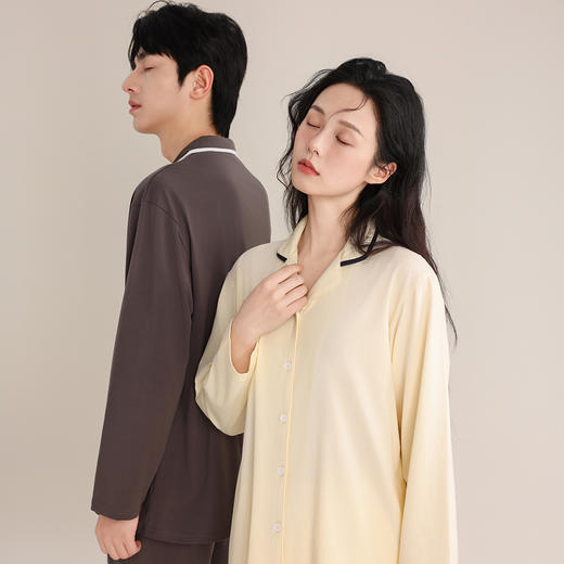 怡吾色情侣款兰精莫棉丝滑透气翻领家居服睡衣套装 商品图2