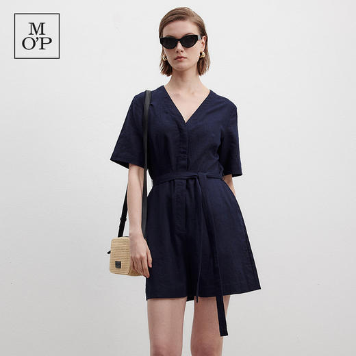 Marc O'Polo/MOP夏季新款好看时尚V领短袖天然亚麻连体短裤女套装 商品图4