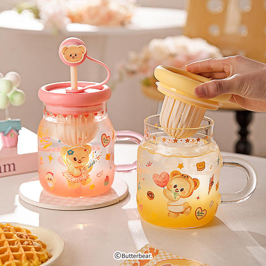 摩登主妇&黄油小熊】玻璃杯带盖吸管水杯大容量办公室咖啡杯子 商品图3