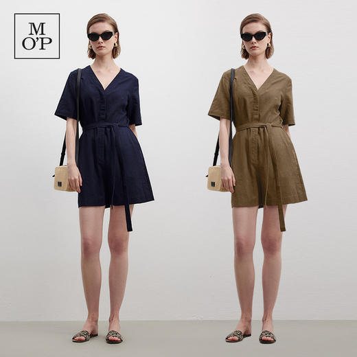 Marc O'Polo/MOP夏季新款好看时尚V领短袖天然亚麻连体短裤女套装 商品图1