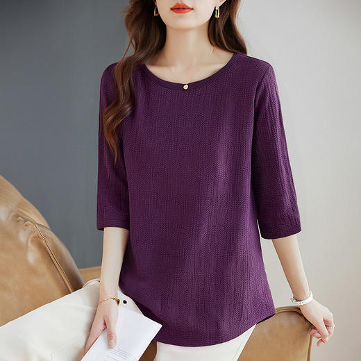 春季大码七分袖上衣女2026新款妈妈高端洋气小衫宽松女士中袖t恤 商品图1