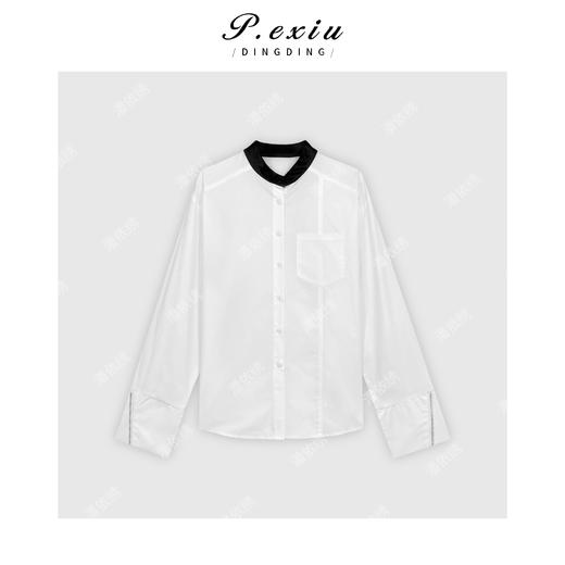 03-3潘依绣丁丁宠粉法式设计感立领拼接衬衫Q34048 商品图0