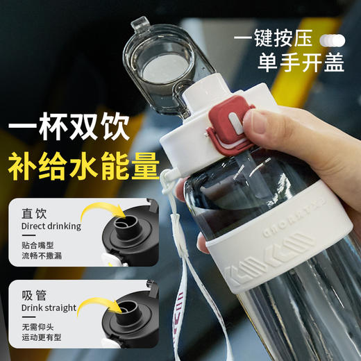 【方便不呛水❗pc材质】运动水杯大容量双饮耐高温吸管杯男女生高颜值杯子防摔手提水壶。xa 商品图1