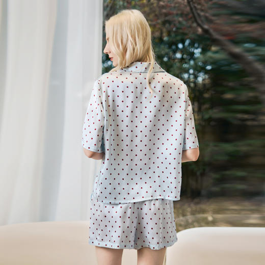Solo seta22姆米女士真丝短袖短裤睡衣套装桑蚕丝波点马年家居服 商品图3