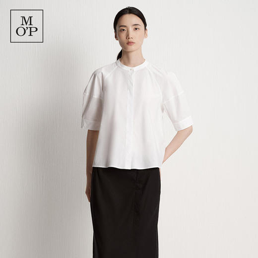 Marc O'Polo/MOP夏季新款好看白色圆领七分袖廓形设计短袖衬衫女 商品图0