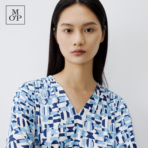 【汤曼妮粉丝专享】MOP夏季新款时尚V领斜门襟宽松透气印花连衣裙 商品图1
