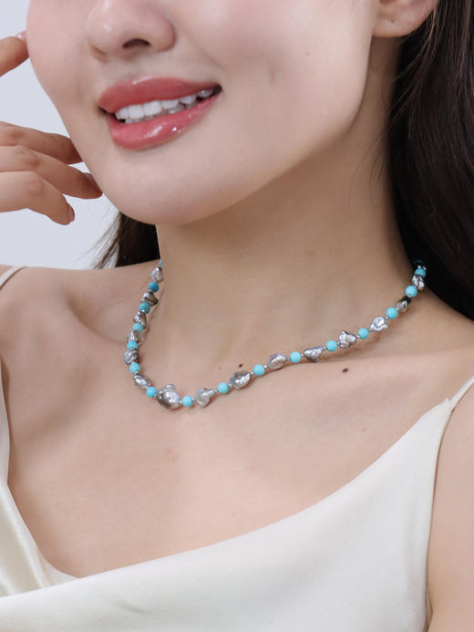 【挚友限定】18k金铂金灰keshi/美松石项链 6-8mm 商品图1