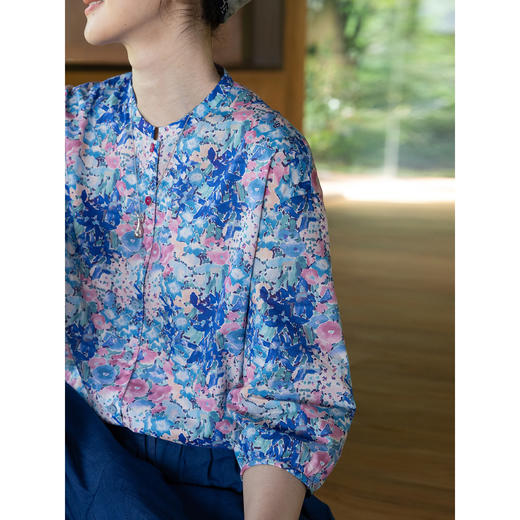 牧衣游原创 80支印花纯棉衬衫新款文艺通勤宽松百搭休闲衬衣 微雨 商品图2