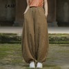 苎麻砂炒做旧垂感宽松高腰松紧腰灯笼裤 商品缩略图1