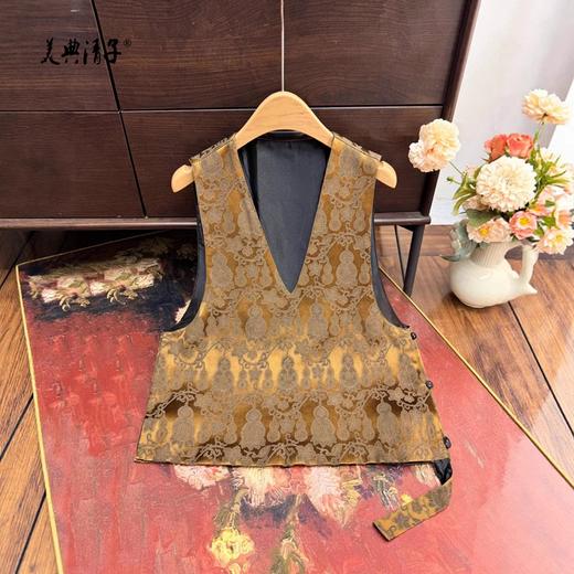 新中式提花深V领无袖侧边纽扣马甲 商品图2