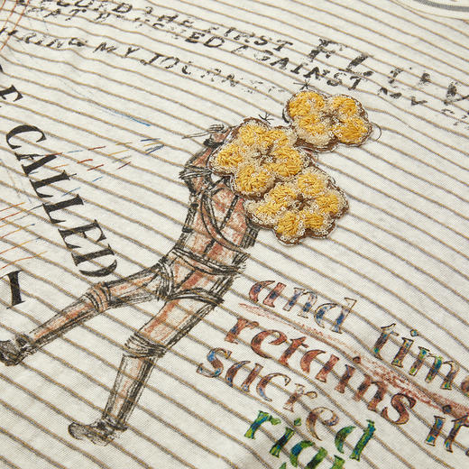 谜底印花T恤短袖2026年夏季新品复古条纹宽松随性休闲女262MT0609 商品图3