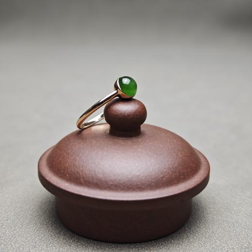 和田玉碧玉冰底菠菜绿阳绿18K金镶嵌精美戒指 312-8 商品图2