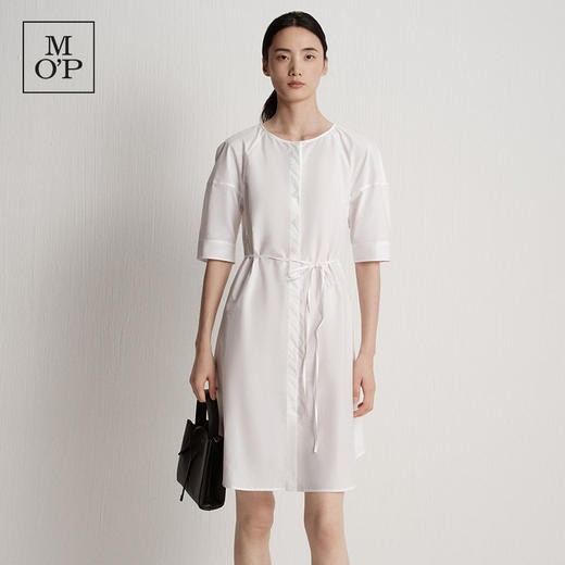 Marc O'Polo/MOP夏季新款好看白色圆领时尚设计廓形七分袖连衣裙 商品图0