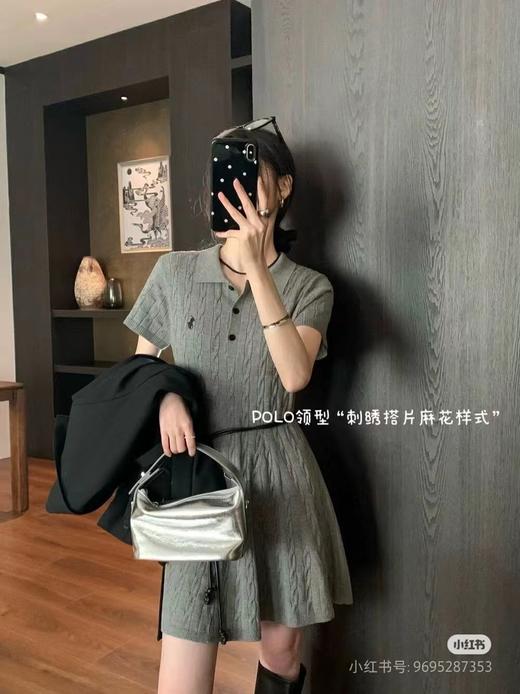 F031687优雅气质大方质感POLO领刺绣搭片针织短袖麻花连衣裙 商品图4