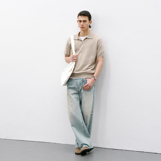 714street正肩合身休闲短袖POLO衫男款2026夏季老钱风小V领针织衫 商品图4