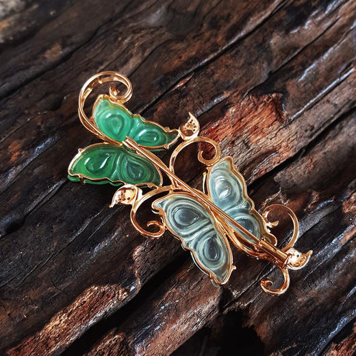 【天然正品】A货翡翠AU750黄金镶钻镶天然细腻冰种双色蝴蝶造型翡翠胸针吊坠两用款56.1*26.3*5.5MM（皆取最大值）280226HSD47 商品图5