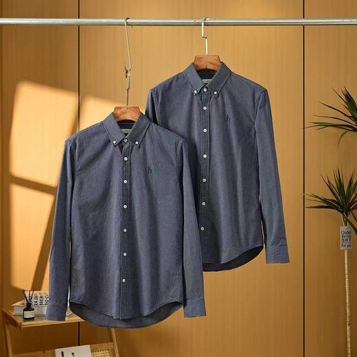 F031695春季新款长袖纯色棉质衬衫男条纹商务休闲衬衣 商品图1