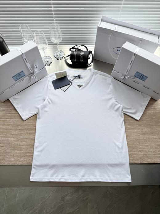 普拉达 三角标logo短袖T恤 白色 男女同款（DY） 商品图0