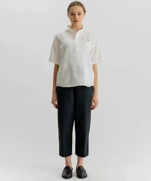 F031688简约日系甜美娃娃领纯色条纹套头短袖衬衣衬衫 商品图8