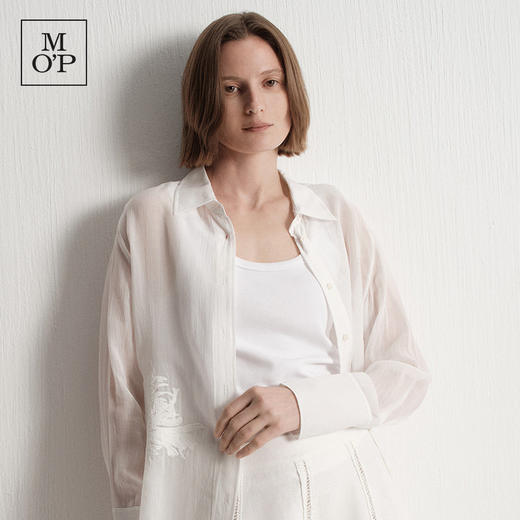 Marc O'Polo/MOP夏季新款好看时尚气质立体绣花白色女士长袖衬衫 商品图4
