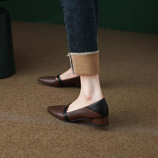 【预售7天】法式拼色软羊皮低跟单鞋温柔轻便脚蹬小皮鞋HCYYHD&5516 商品图5