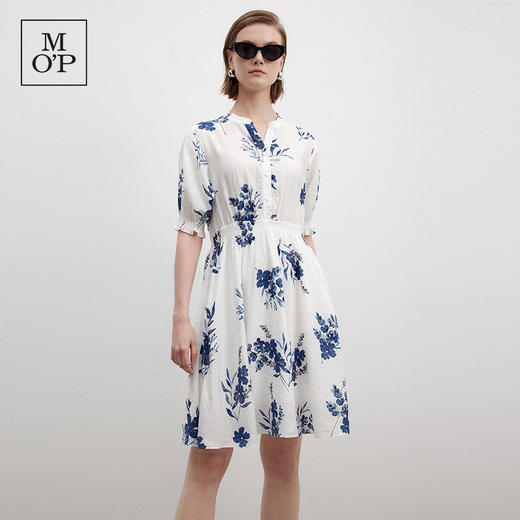 Marc O'Polo/MOP25夏新款天然时尚蓝白植物印花A字连衣裙女 商品图4