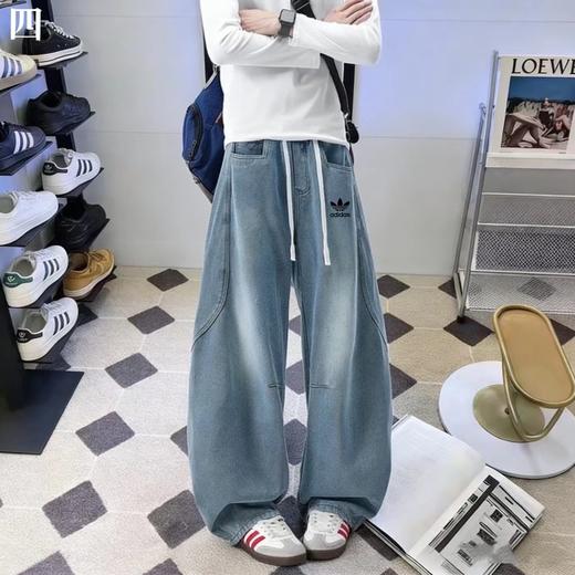 F031608新款水洗做旧拼接廓形弯刀情侣款通勤百搭牛仔裤 商品图3