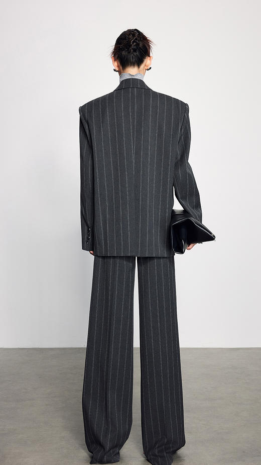 法小曼*子珍条纹气质西装套装高级显瘦休闲风宽松灰色西服 商品图1