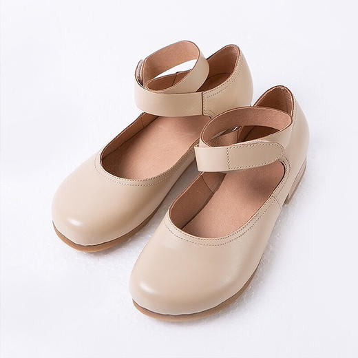 绽放G085朵/复古百搭牛皮圆头亮面防滑耐磨米色法式芭蕾小皮鞋女 商品图4