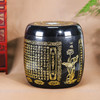 天然玉石骨灰坛黑色彩绘阿弥陀佛骨灰桶骨灰坛22.5*23cm 商品缩略图0