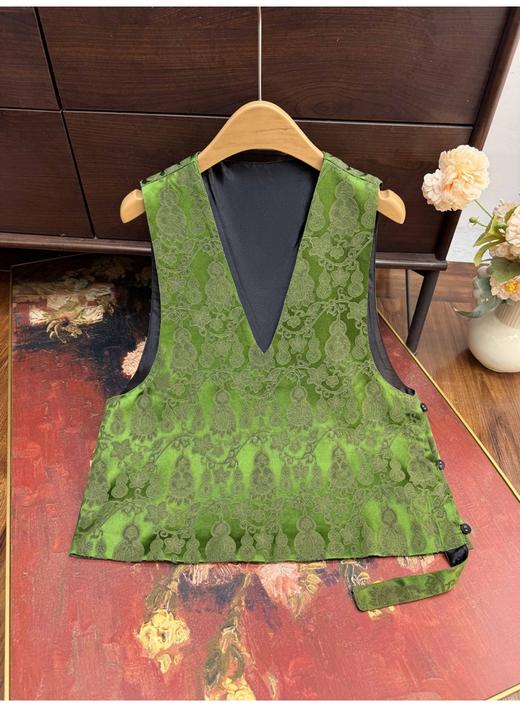 新中式提花深V领无袖侧边纽扣马甲 商品图5