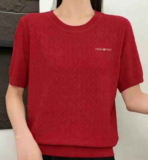 伯妮斯茵 | 简约气质 圆领短袖针织上衣 满幅菱形肌理 精致假口袋设计 透气舒适 SC2E06针织衫柔软亲肤百搭显瘦 商品图2