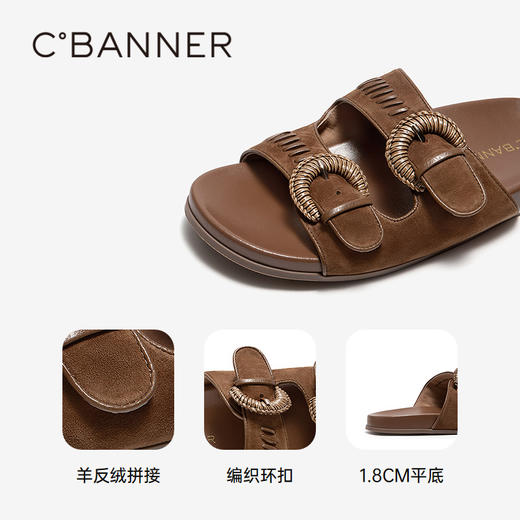 【上新】千百度编织勃肯鞋平底凉拖鞋女2026夏季新款露趾休闲拖鞋A26390210 商品图3