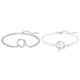 卡蒂罗KADER  桃花夭夭情侣手链  925银荆棘圆环手饰复古森系精致浪漫小众个性甜蜜饰爱可调节拼接链 日常百搭#好运