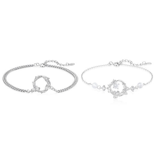 卡蒂罗KADER  桃花夭夭情侣手链  925银荆棘圆环手饰复古森系精致浪漫小众个性甜蜜饰爱可调节拼接链 日常百搭#好运 商品图0