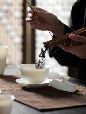 罗莱一品 留白主义-哑光羊脂玉瓷盖碗茶具套组