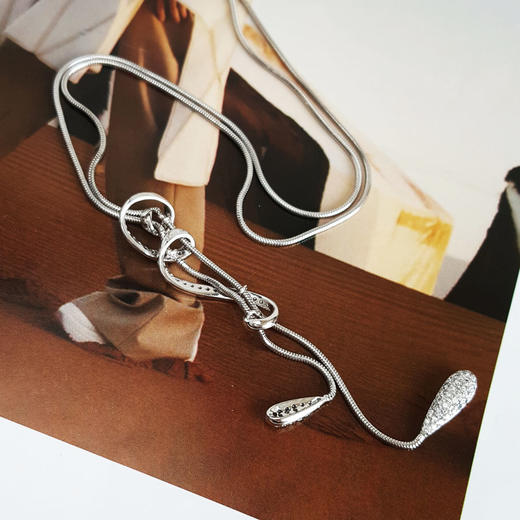 【天然正品】AU750白金简约时尚设计师款0.82克拉群镶钻石项链30CM（长度可调节）020326NJ27 商品图4