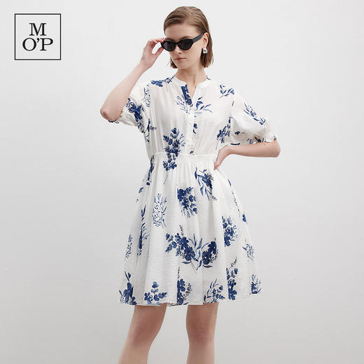 Marc O'Polo/MOP25夏新款天然时尚蓝白植物印花A字连衣裙女 商品图1