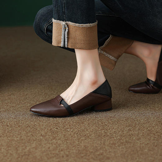 【预售7天】法式拼色软羊皮低跟单鞋温柔轻便脚蹬小皮鞋HCYYHD&5516 商品图1