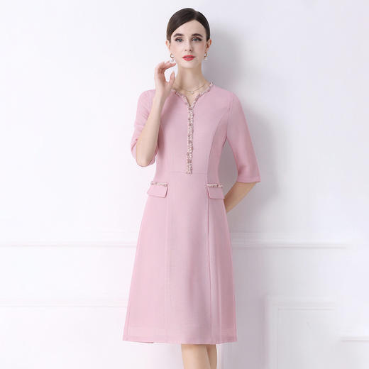 「高货deo」全新升级【铂金会员441/天猫599/差价158】(12742)洛诗琳气质优雅手工钉珠连衣裙2026轻奢小香风显瘦A字裙 商品图2