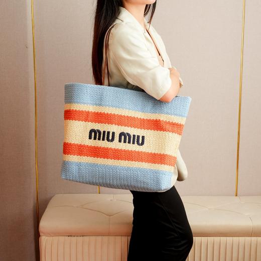 缪缪  拉菲草编拼绵线编织托特包（LZ） 商品图3