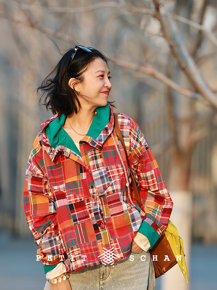 Petit Schan小闪 CLO#1074 Old friend 老相识  进口纯棉百家布格纹连帽外套