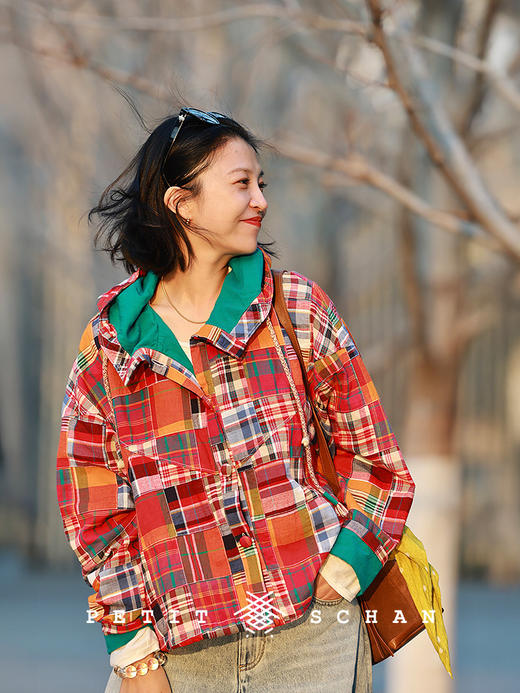 Petit Schan小闪 CLO#1074 Old friend 老相识  进口纯棉百家布格纹连帽外套 商品图0